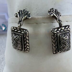 Basket Weave Sterling Silver Dangle Earrings